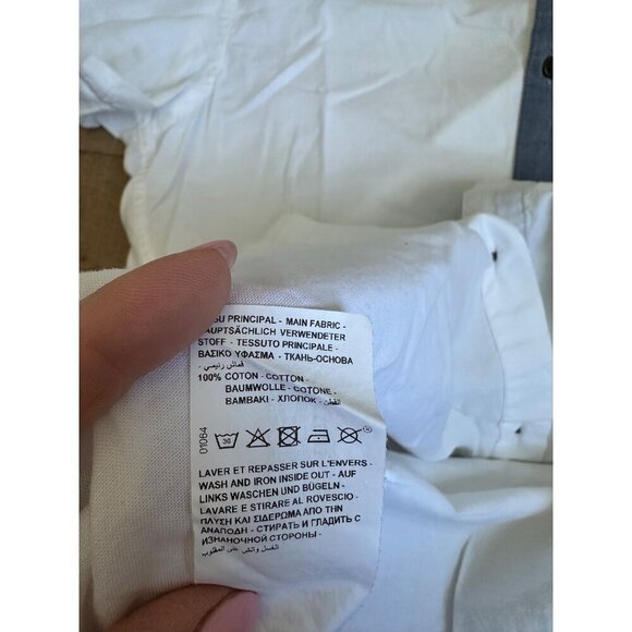 Mens White & Blue Slim Fit Short Sleeve Cotton Shirt With Contrast Collar & Pock - Picture 5 of 6